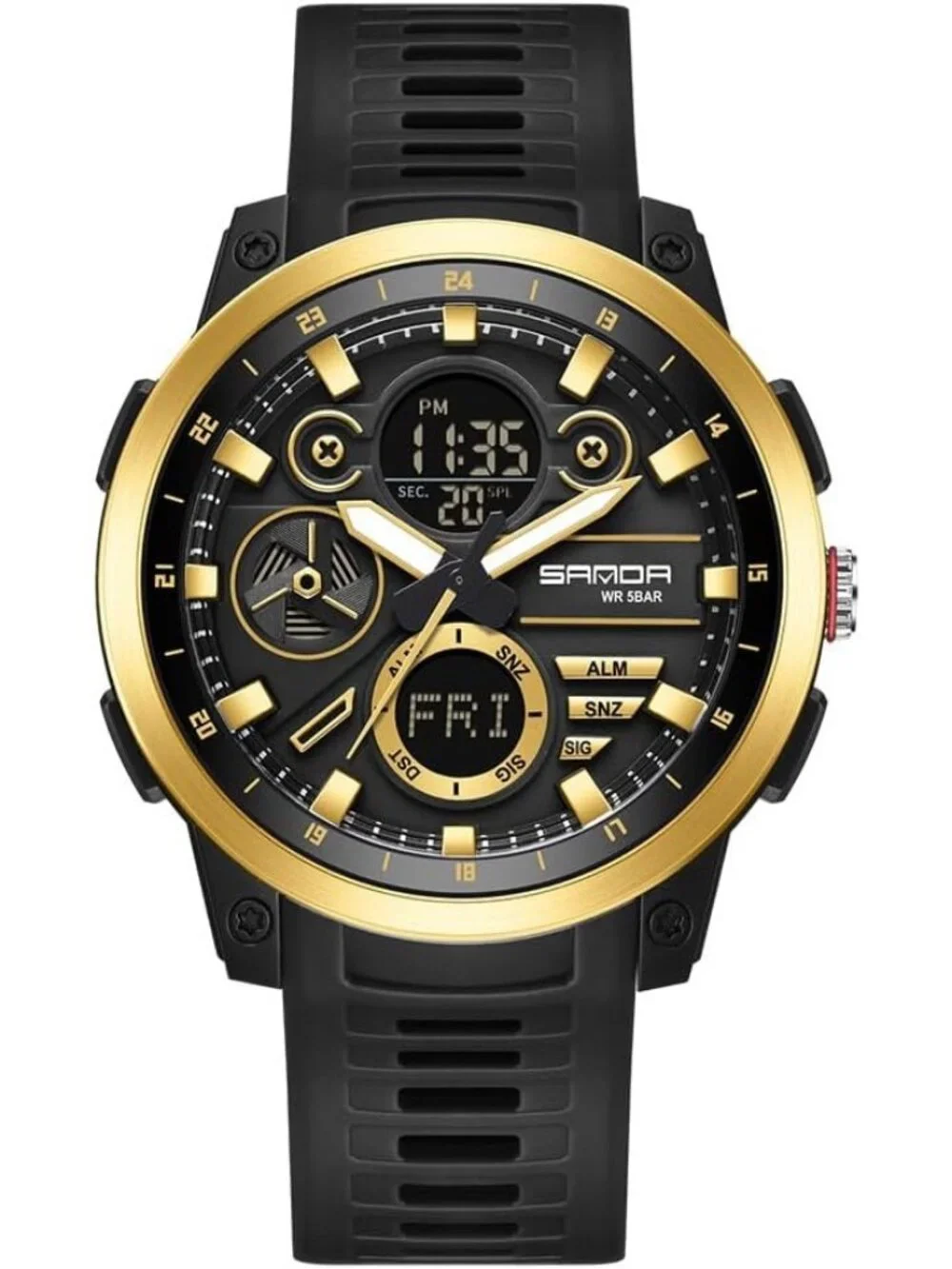 Men's Black Gold Analog Quartz Stainless Steel Military Electronic Digital Watch